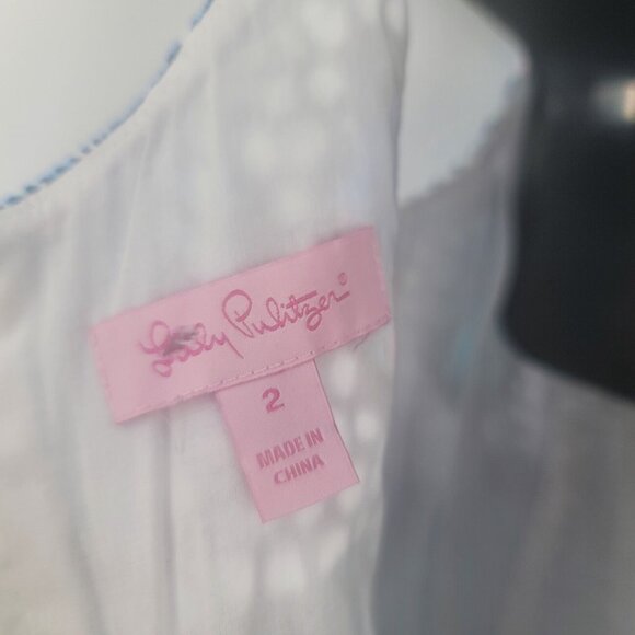 Lilly Pulitzer Aralyn Shell Eyelet Shift Blue Dress Size 2 - Picture 4 of 6